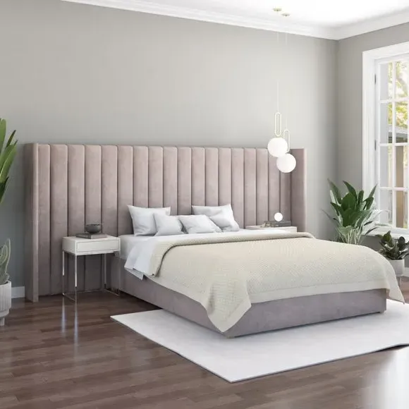Oversized Winged Headboard Freestanding - Silver Velvet