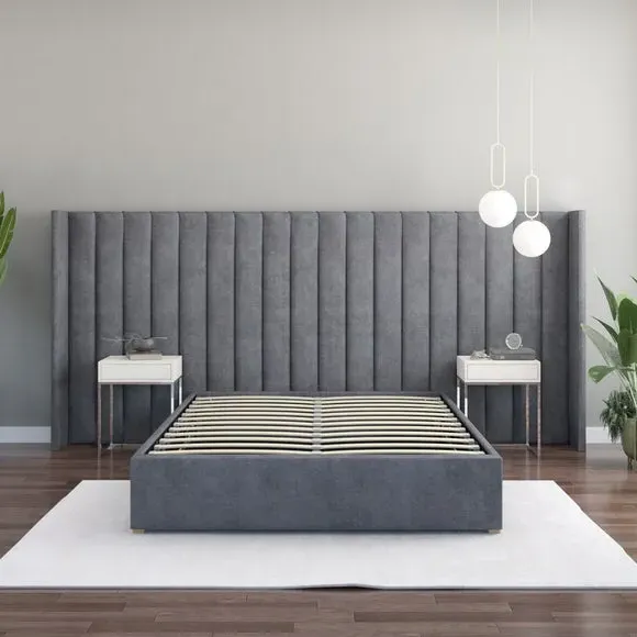 Oversized Winged Headboard Freestanding - Steel Velvet