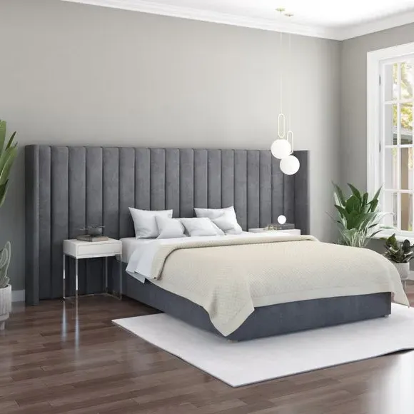Oversized Winged Headboard Freestanding - Steel Velvet