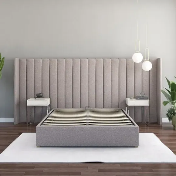 Oversized Winged Headboard - Grey, Saxon Twill