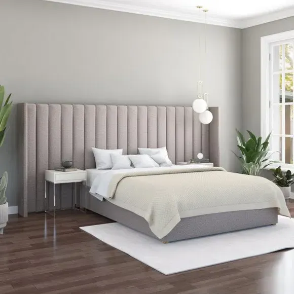 Oversized Winged Headboard - Grey, Saxon Twill