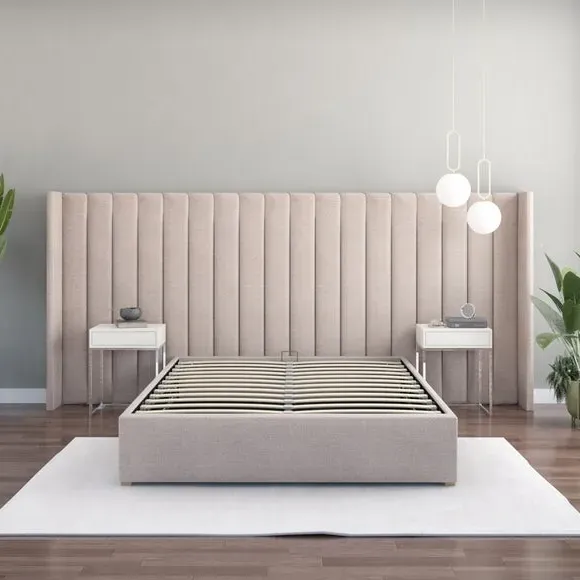Oversized Winged Headboard - Natural, Saxon Twill