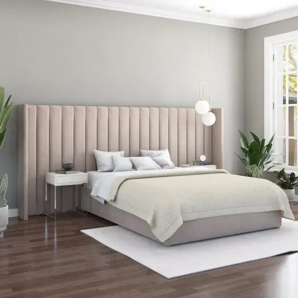 Oversized Winged Headboard - Natural, Saxon Twill