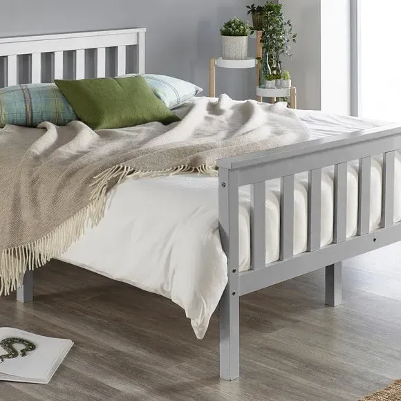 Shaker Bed Frame with Sprung Slats - Grey, Wood