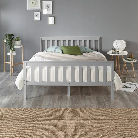 Shaker Bed Frame with Sprung Slats - Grey, Wood