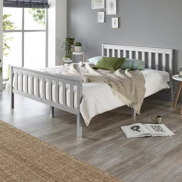Shaker Bed Frame with Sprung Slats - Grey, Wood image