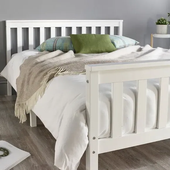 Shaker Bed Frame with Sprung Slats - White, Wood