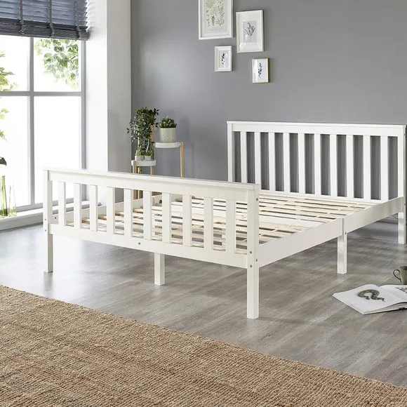 Shaker Bed Frame with Sprung Slats - White, Wood