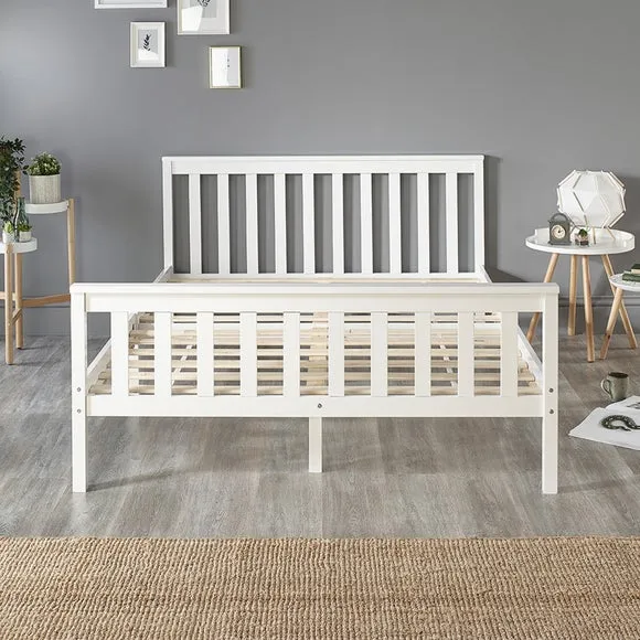 Shaker Bed Frame with Sprung Slats - White, Wood