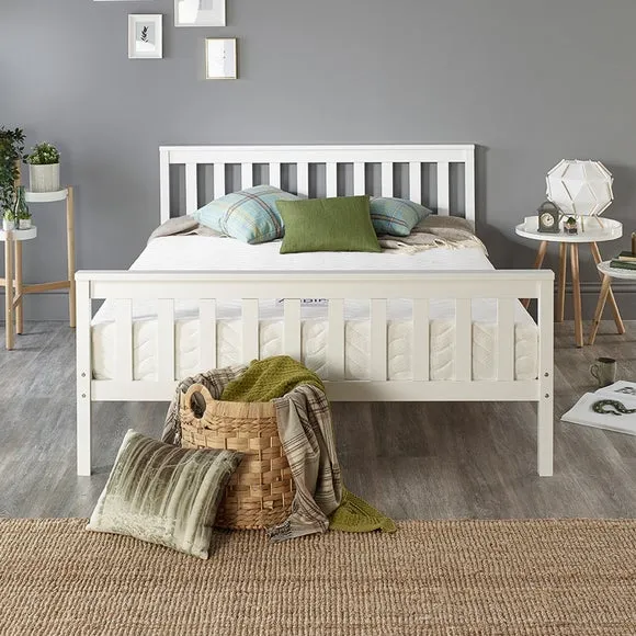 Shaker Bed Frame with Sprung Slats - White, Wood