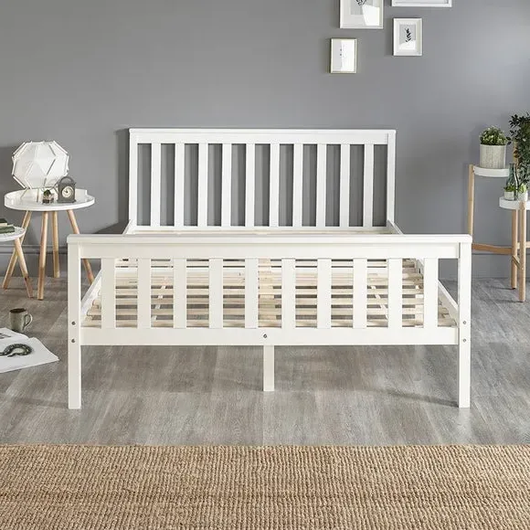Shaker Bed Frame with Sprung Slats - White, Wood