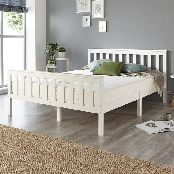Shaker Bed Frame with Sprung Slats - White, Wood