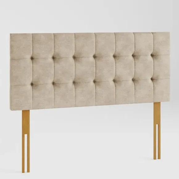 Square Buttoned Headboard - Beige, Linen