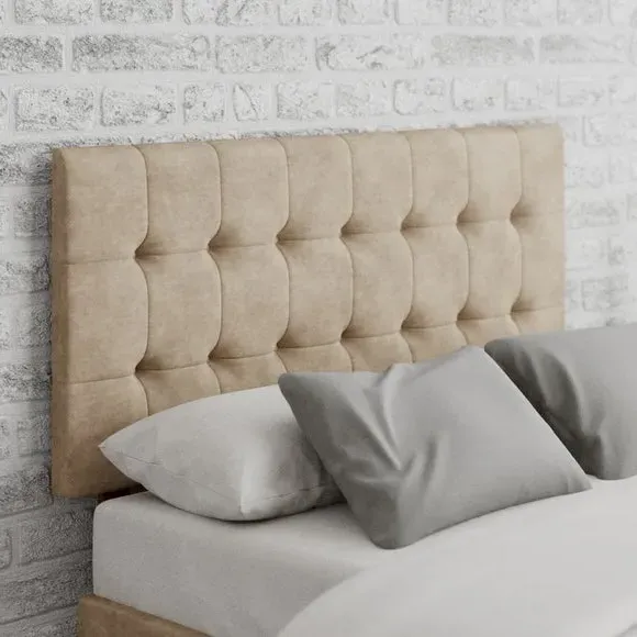 Square Buttoned Headboard - Beige, Linen