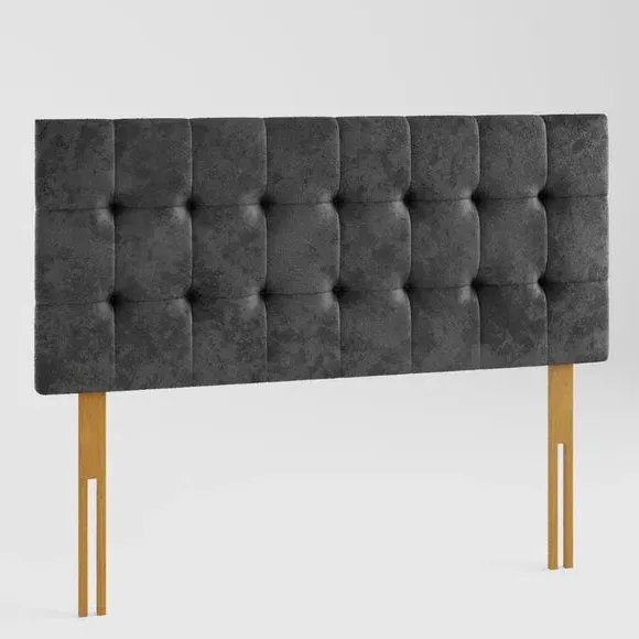 Square Buttoned Headboard - Black, Velvet