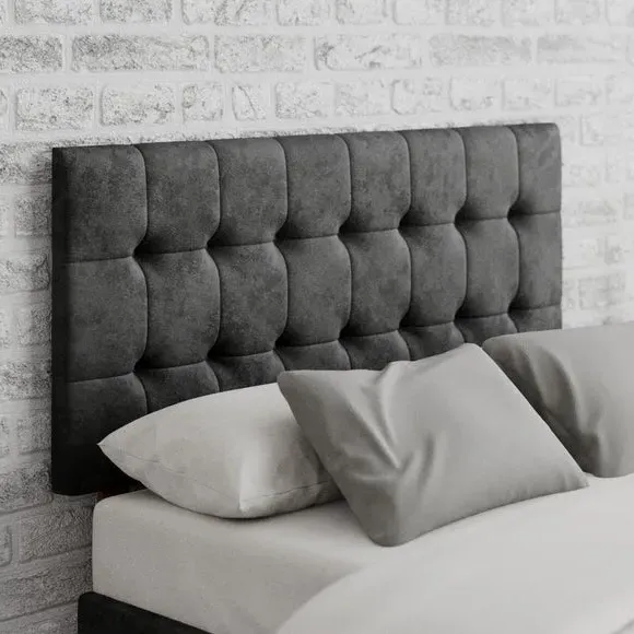 Square Buttoned Headboard - Black, Velvet image