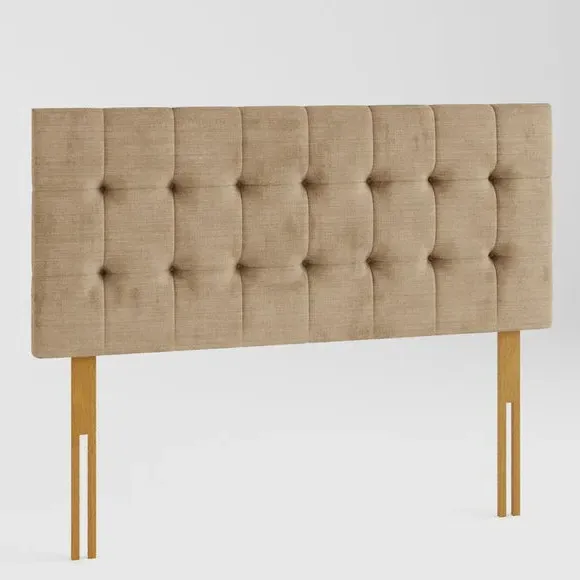 Square Buttoned Headboard - Champagne, Velour