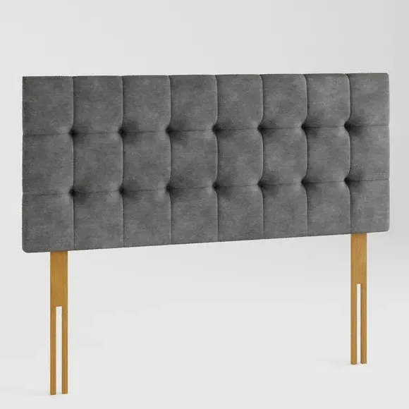 Square Buttoned Headboard - Grey, Linen