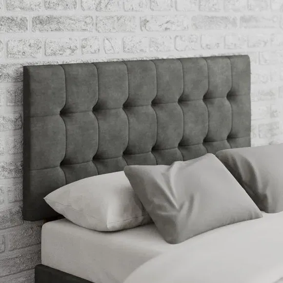 Square Buttoned Headboard - Grey, Linen