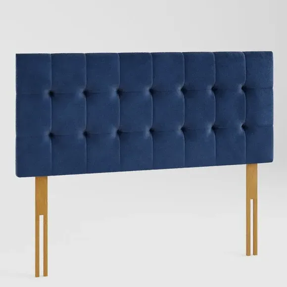 Square Buttoned Headboard - Navy, Velvet