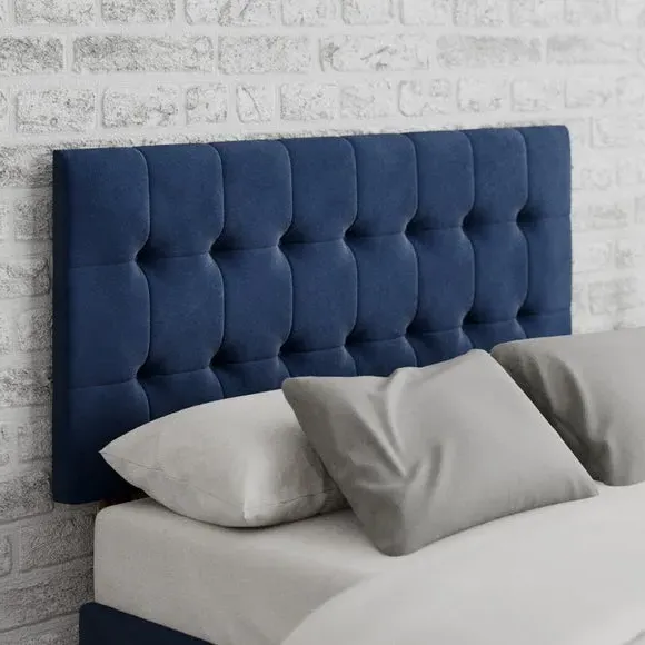 Square Buttoned Headboard - Navy, Velvet