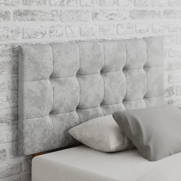 Square Buttoned Headboard - Silver, Velvet
