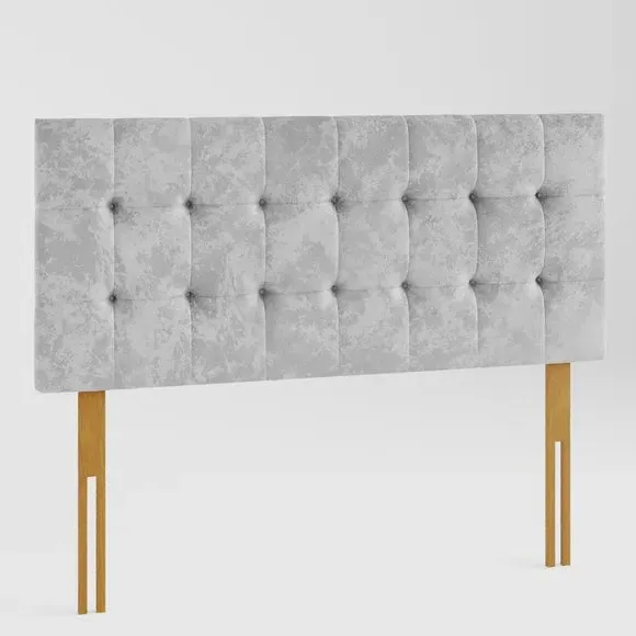 Square Buttoned Headboard - Silver, Velvet