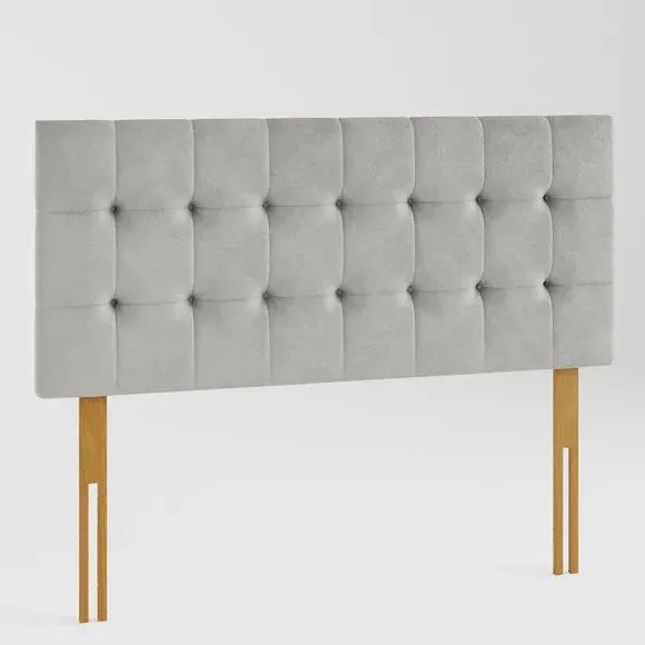 Square Buttoned Headboard - Silver, Velvet