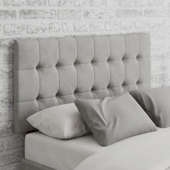Square Buttoned Headboard - Silver, Velvet