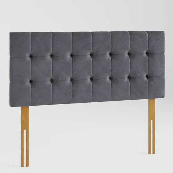 Square Buttoned Headboard - Steel, Velvet