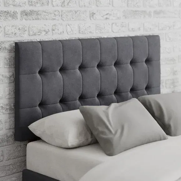 Square Buttoned Headboard - Steel, Velvet