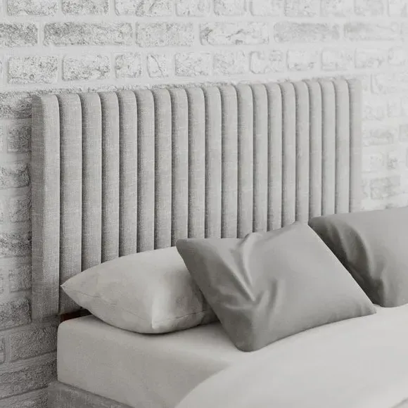 Upholstered Headboard with Vertical Lines - Grey, Cotton image