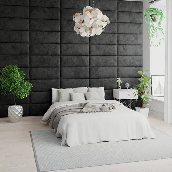 Upholstered Wall Panels with Mounting - Black, Velvet