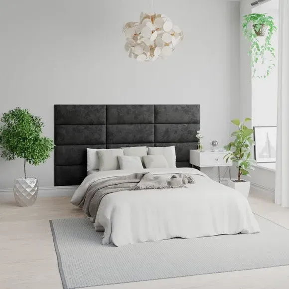 Upholstered Wall Panels with Mounting - Black, Velvet