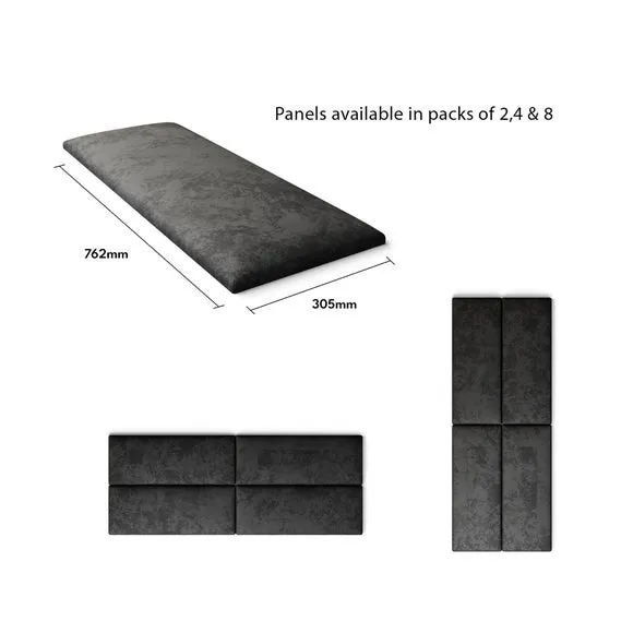 Upholstered Wall Panels with Mounting - Black, Velvet