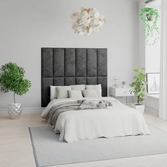 Upholstered Wall Panels with Mounting - Black, Velvet image