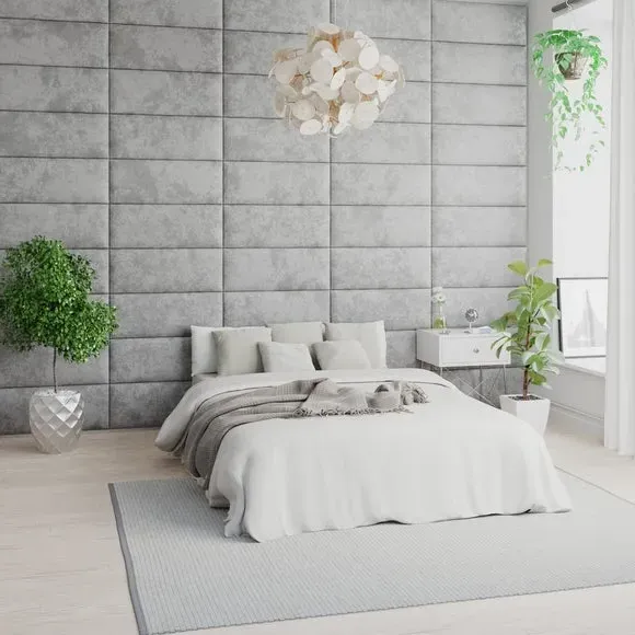 Upholstered Wall Panels with Mounting - Silver, Velvet