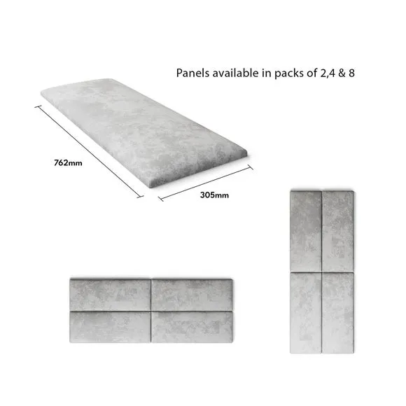 Upholstered Wall Panels with Mounting - Silver, Velvet