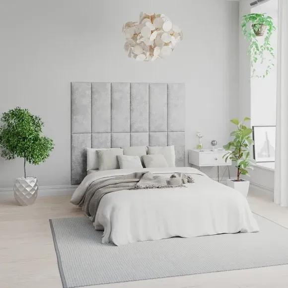 Upholstered Wall Panels with Mounting - Silver, Velvet