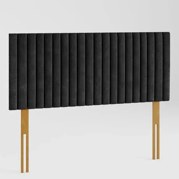 Vertical Line Headboard with Padding - Charcoal, Linen