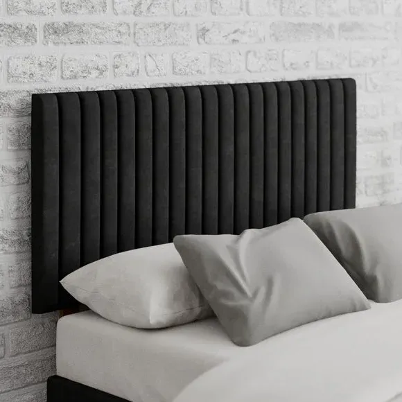 Vertical Line Headboard with Padding - Charcoal, Linen