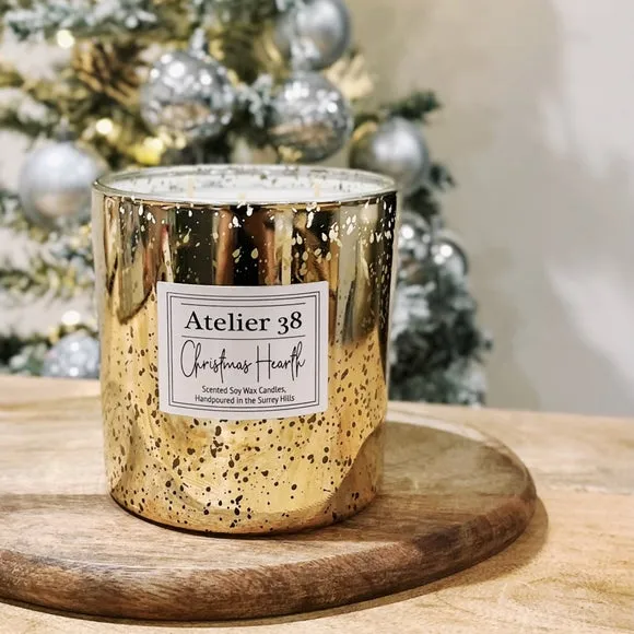 3-Wick Candle Christmas Hearth - Gold, Soy Wax image