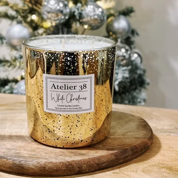 3-Wick Candle White Christmas Scent - Gold Glass image