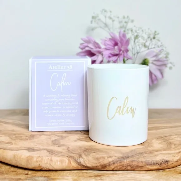 Engraved Candle with Lavender Oil - White, Soy Wax image