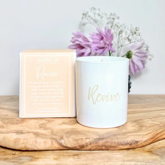 Engraved Candle with Revive Scent - White, Soy Wax image