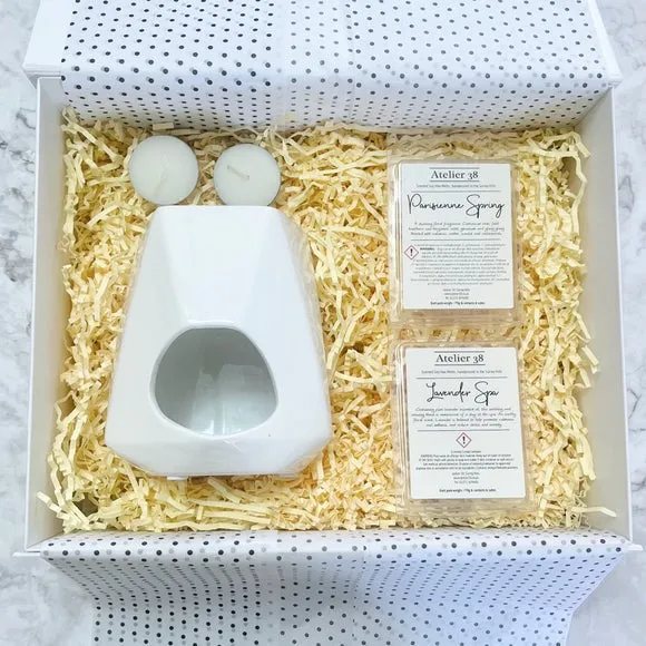 Geo Wax Burner Gift Set - White, Ceramic