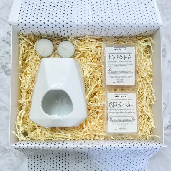 Geo Wax Burner Gift Set - White, Ceramic