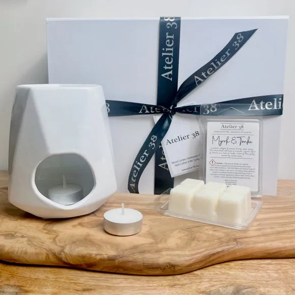 Geo Wax Burner Gift Set - White, Ceramic image