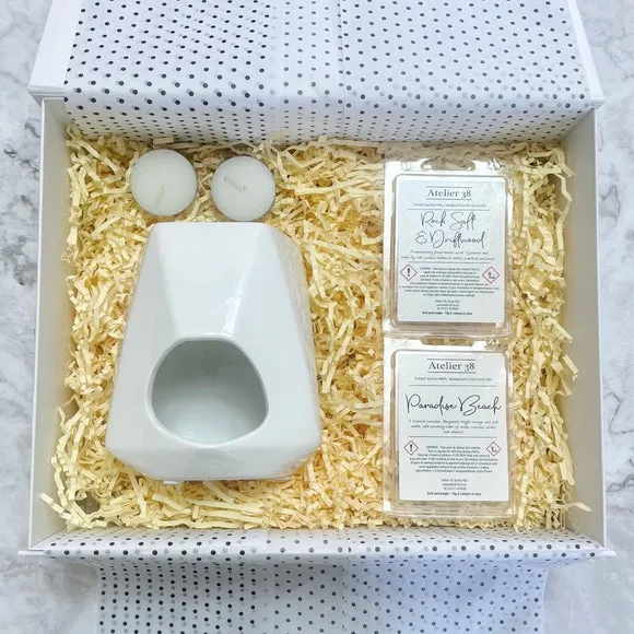 Geo Wax Burner Gift Set - White, Ceramic