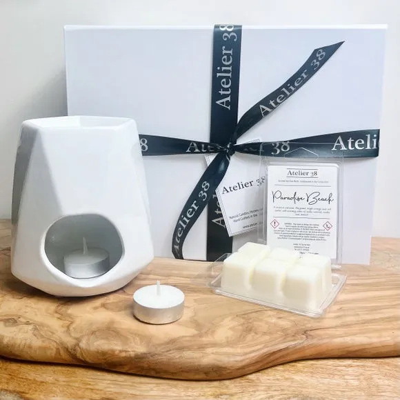 Geo Wax Burner Gift Set - White, Ceramic image